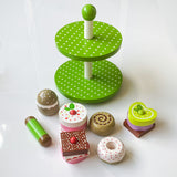Cake stand and cookies made of wood