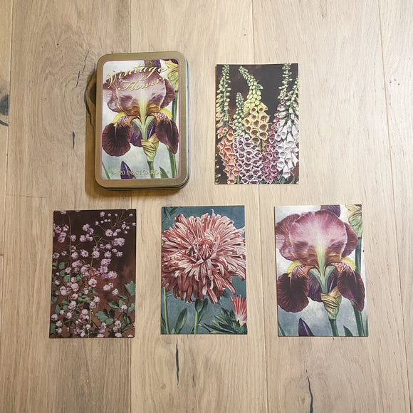 Plåtask med 20 vintage blomkort