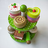Cake stand and cookies made of wood