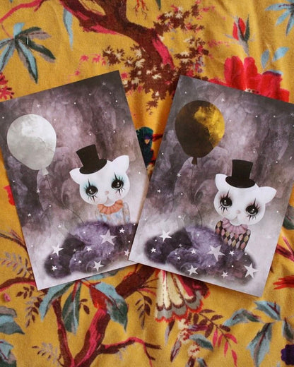 Miniposter - Clownkatt, guld DessinDesign