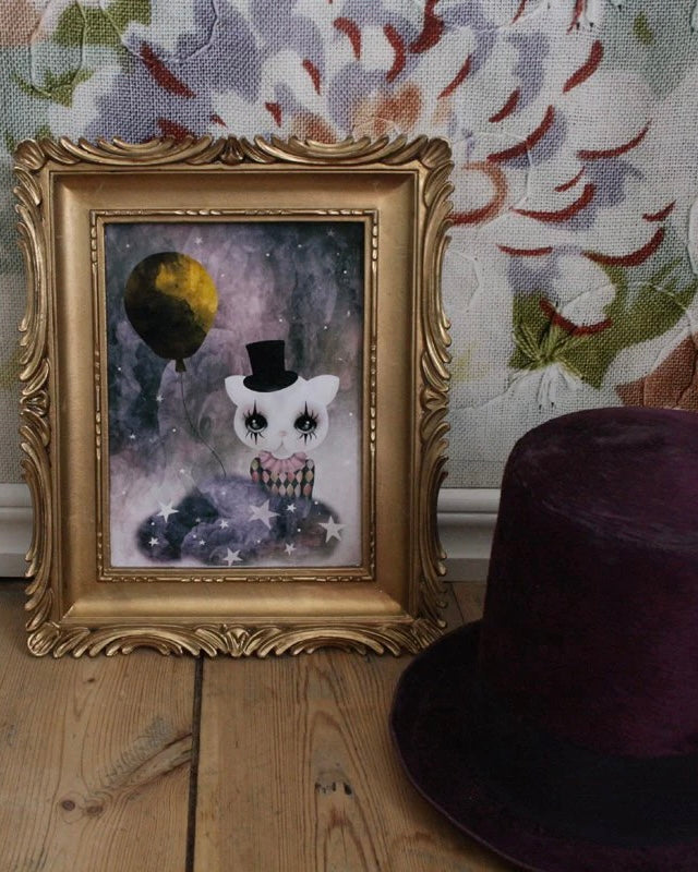Miniposter - Clownkatt, guld DessinDesign