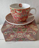 Tekopp, William Morris - "Strawberry Thief" röd DessinDesign