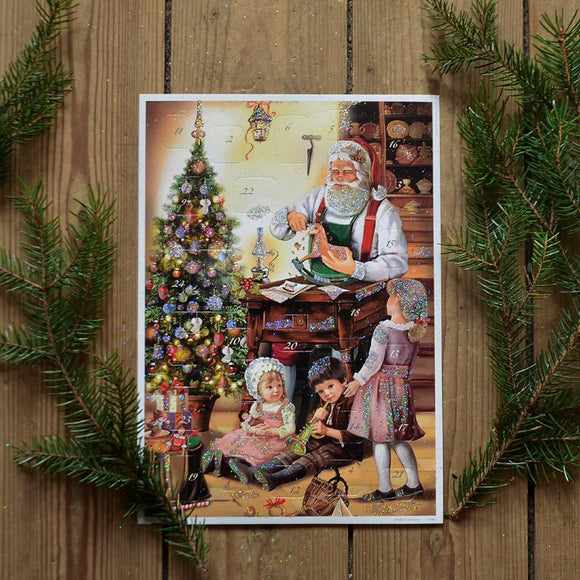 Glittery vintage advent calendar - Santa and kids - Dessin Design