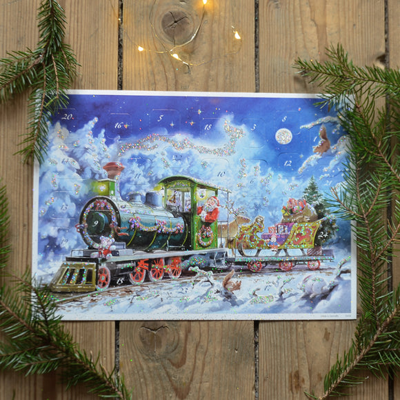 Glittering old-fashioned advent calendar - Santa on a train