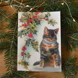 Vintage christmas card - cat - Dessin Design