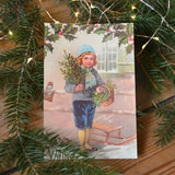 Vintage style christmas card, boy - Dessin Design