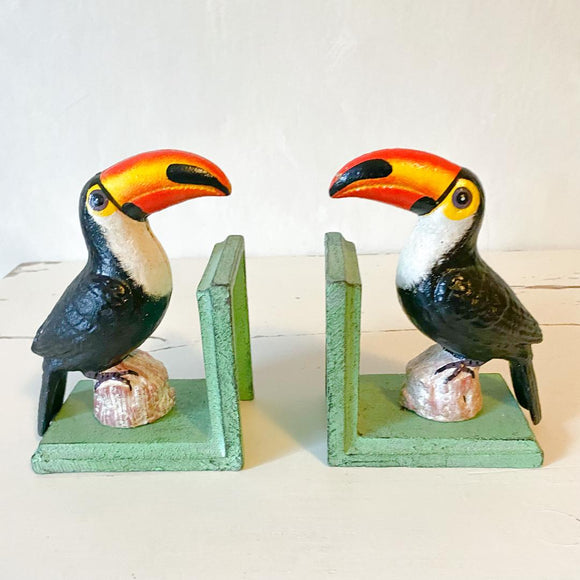 Toucan bookends, cast iron